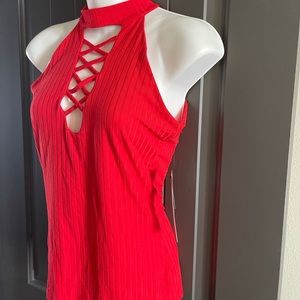 Hot 💋 Kiss Red Hot Sexy Valentine Criss Cross front Sleeveless Top NEW